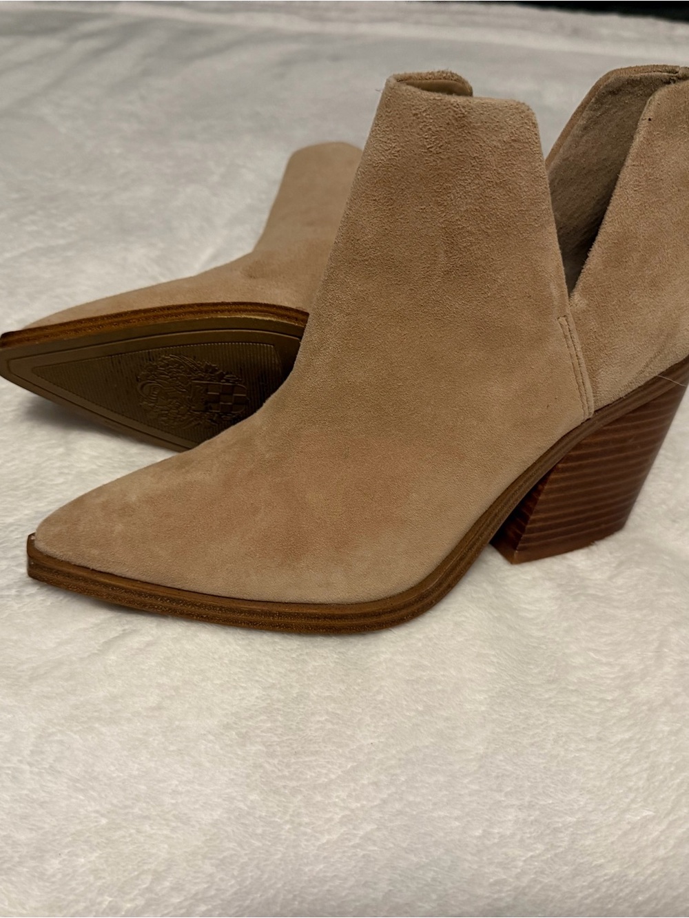 Vince Camuto Beige Suede Pointed Ankle Booties